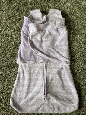 Halo Lavender Baby Sleep Sack with White Heart Stripe Pattern